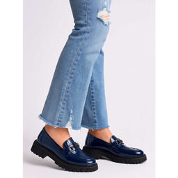 Granatowe półbuty loafersy na platformie