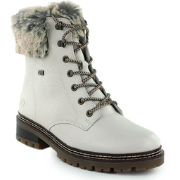 Skórzane botki damskie traperki z futerkiem bezowe Remonte