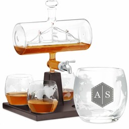 Zestaw do whisky karafka statek szklanki x4 grawer
