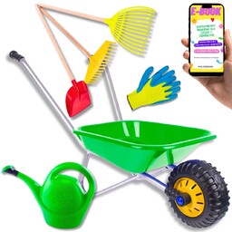 ZESTAW OGRODNICZY DLA DZIECKA TACZKI GRABKI RĘKAWICZKI ŁOPATA