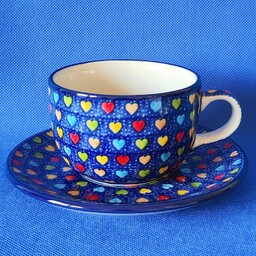 Filiżanka ze spodkiem, 200 ml, Serduszka, Ceramika Artystyczna