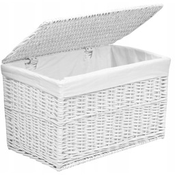 Duży Kosz Na Pranie Bieliznę Biały Wiklinowy Kufer