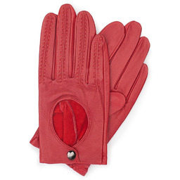 Rękawiczki samochodowe damskie ze skóry licowej czerwone
