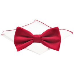 Czerwona Mucha Gładka, Jednokolorowa + Biała Poszetka -