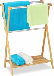 Relaxdays Wieszak na ręczniki stojący, 5 drążków, bambus,