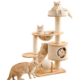 Drewniany Drapak dla Kota Cream Tree 59x39x112cm Kremowy