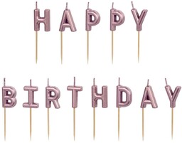 Świeczki pikery napis Happy Birthday - różowe złoto