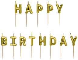 Świeczki pikery napis Happy Birthday - złoty