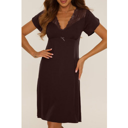 Koszula nocna damska De Lafense 754 Lilian czekoladowa