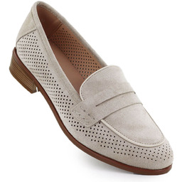 Półbuty zamszowe lordsy ażurowe beżowe Potocki SZ12585