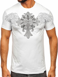 Biały t-shirt męski z nadrukiem z cekinami Denley