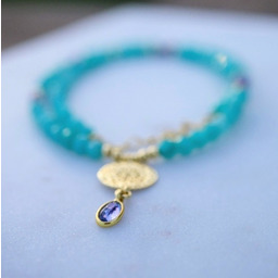 Pakamera Lśniący tanzanit z amazonitami, ekskluzywny naszyjnik