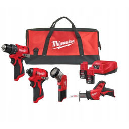 Milwaukee M12 BLPP4A-202B Zestaw Elektronarzędzi Wkrętarka Zakrętarka Piła