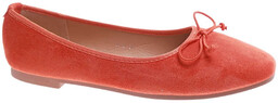 Zamszowe pomarańczowe baleriny damskie z kokardą