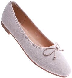 Zamszowe baleriny damskie z kokardą beżowe