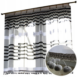 Firana Do Kuchni firanka siatka Czarne Białe Pasy
