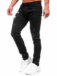 Czarne spodnie jeansowe męskie slim fit Denley E7838