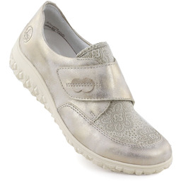 Półbuty damskie na rzep komfortowe beżowo złote Rieker