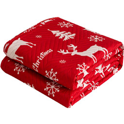 Narzuta bożonarodzeniowa pikowana czerwona w renifery NLW-18