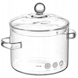 Garnek Szklany Żaroodporny Indukcja Odporny Z Pokrywką 1,3L