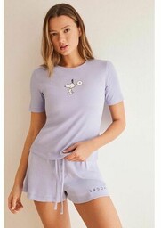 womensecret piżama bawełniana Snoopy kolor fioletowy bawełniana