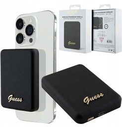 Indukcyjny Powerbank Guess MagSafe Metal Script Logo 15W