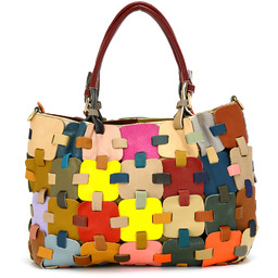 Damska skórzana torebka na ramię kolorowa mozaika