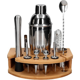 Zestaw barmański 12 el z okrągłą podstawką srebrny