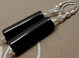 Onyks Piękne Srebrne Kolczyki Naturalne