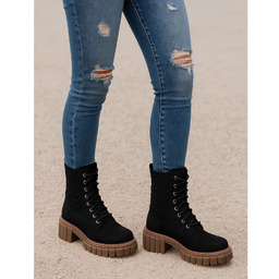 Czarne botki trapery na platformie