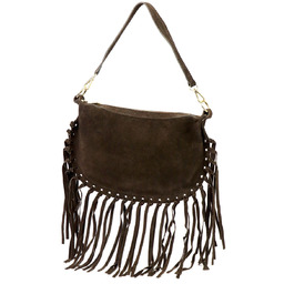 Luka Zamszowa damska listonoszka skórzana z frędzlami torebka