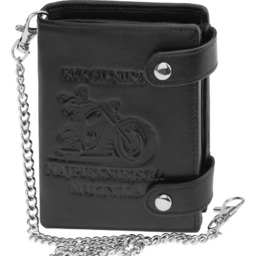 Męski portfel motocyklowy skóra naturalna czarny pionowy łańcuch