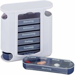 Relaxdays Pojemnik na Tabletki, Tworzywo Sztuczne, Biały/Niebieski, 45