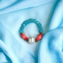 Pakamera Pierścionek : summer : perła, koral, jadeit