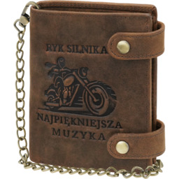 Męski portfel motocyklowy skóra naturalna brąz pionowy łańcuch