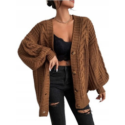 SHEIN SWETER DAMSKI BRĄZOWY ROZPINANY CASUAL DŁUGI RĘKAW