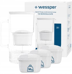 Dzbanek filtrujący szklany Wessper aquamax 3l 4x Filtr