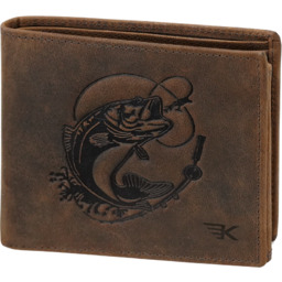 Portfel dla wędkarza brąz poziomy skórzany z wędką