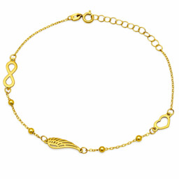 Złota Bransoletka z Motywem nieskończoności skrzydła i serca