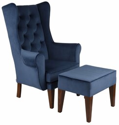 Zestaw pufa Uszak + fotel Uszak Chesterfield, granatowy,