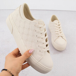 Trampki damskie eko skóra logowane beżowe Big Star