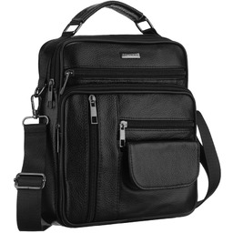 Skórzana, poręczna listonoszka męska w czarnym kolorze -