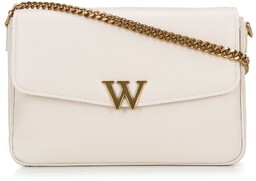 Damska crossbody ze skóry z dekoracyjnym zapięciem kremowa