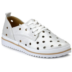 Buty damskie skórzane srebrne sznurowane ażurowe Loretta Vitale