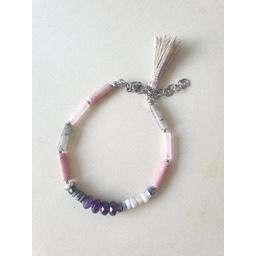 Pakamera Bransoletka patyczki opal, rodonit, labradoryt, kwarc różowy,