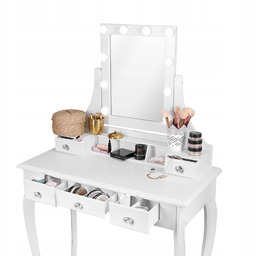 Toaletka Kosmetyczna z Lustrem Led Biała Taboret
