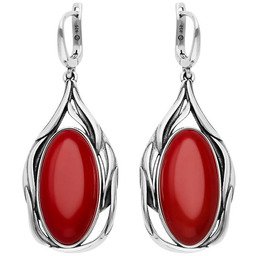 Srebrne kolczyki 925 z dużymi czerwonymi kamieniami Koral