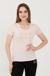EA7 Różowy damski t-shirt z cyrkoniami