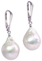 NORI kolczyki srebrne wiszące duże białe perły barokowe