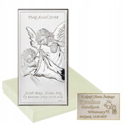 Srebrny Obrazek Aniołek z Dzieckiem Grawer